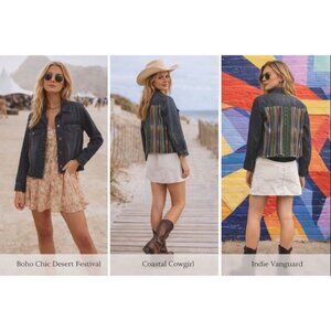 EUC Judith March Women Denim Jacket S Frayed Hem Boho Multicolor Festival